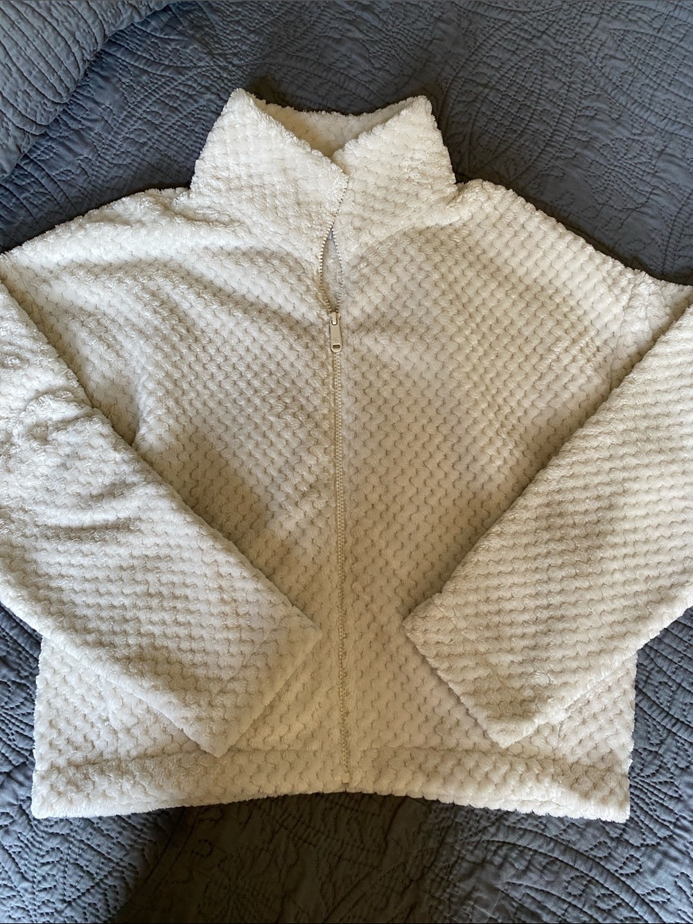 Calvin Klein Cream Textured Zip-Up Fleece Jacket